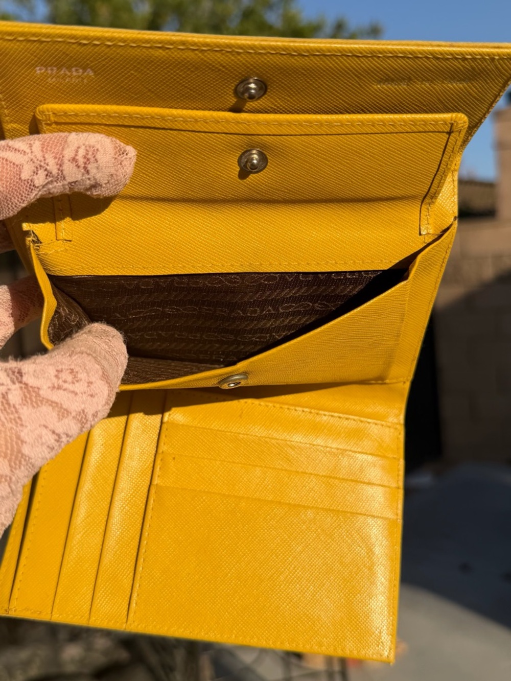 PRADA Yellow Nylon Trifold Wallet - Picture 6 of 8